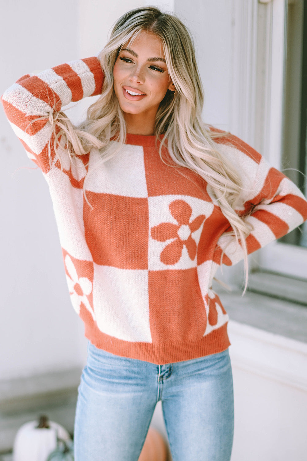 Checkered Floral Sweater