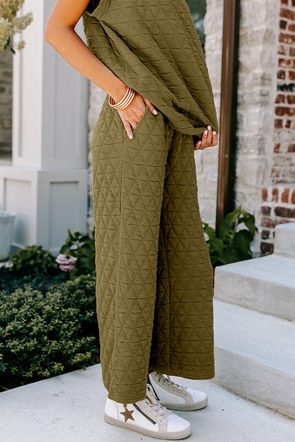 Sage Green Short Sleeve Wide Leg Set