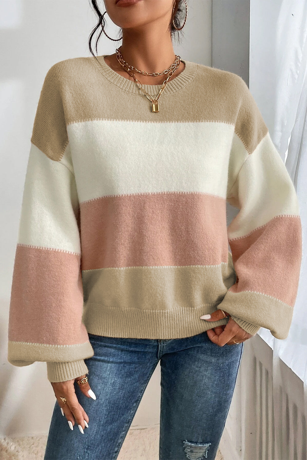 Lantern Sleeve Drop Shoulder Sweater