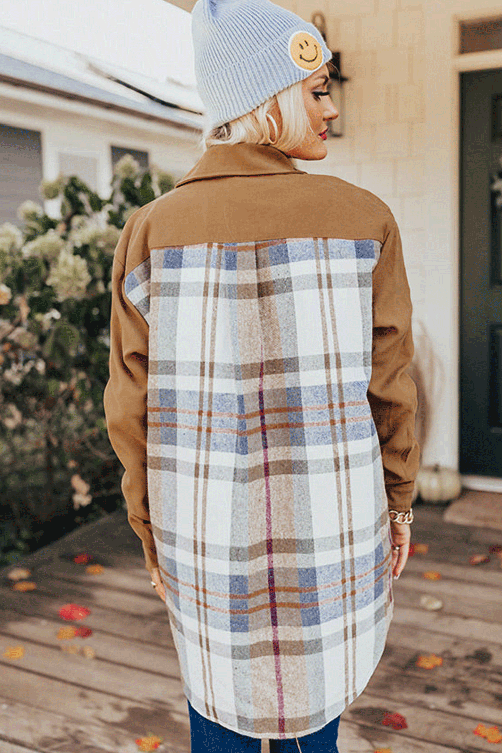 Khaki Plaid Long Sleeve Jacket