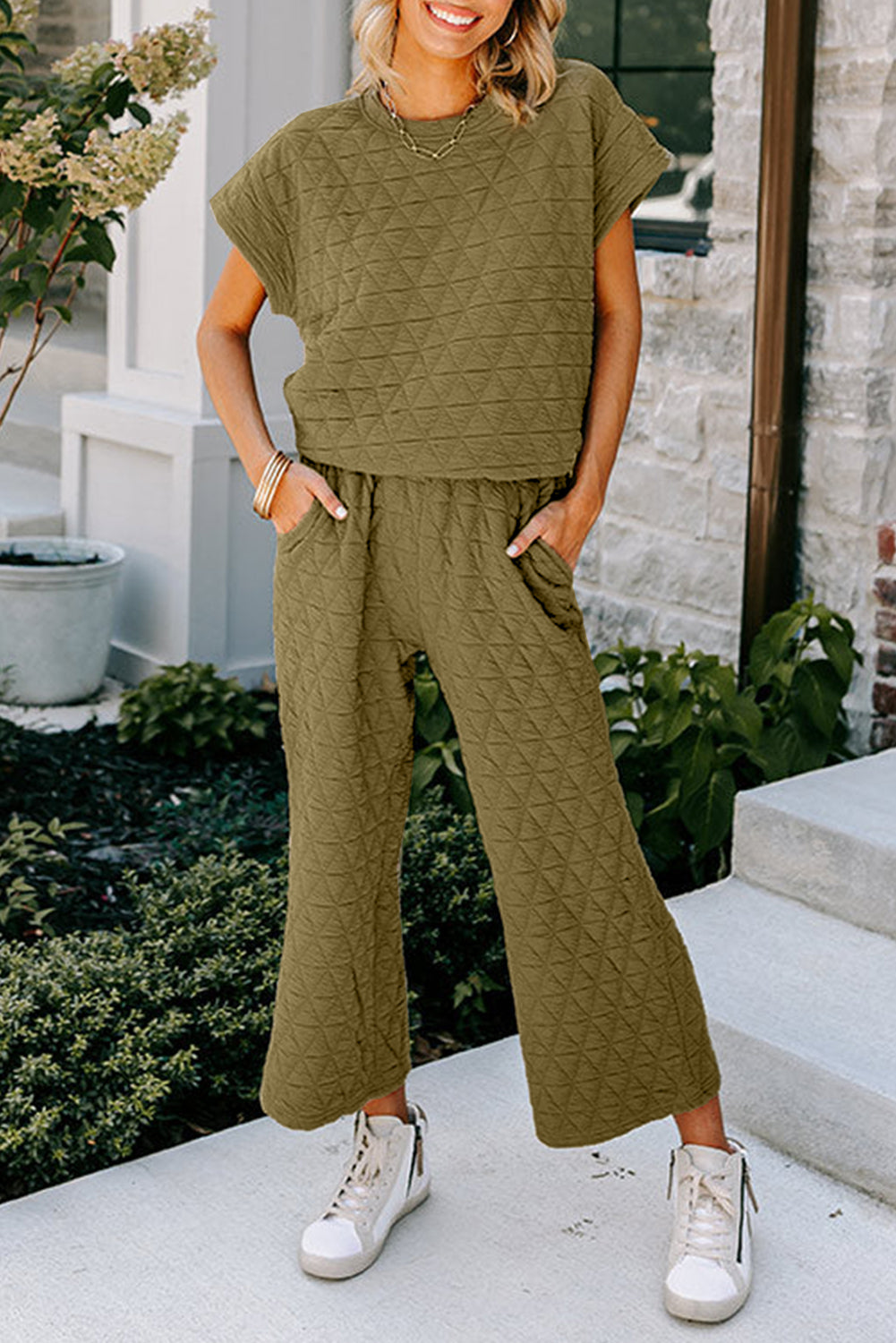 Sage Green Short Sleeve Wide Leg Set