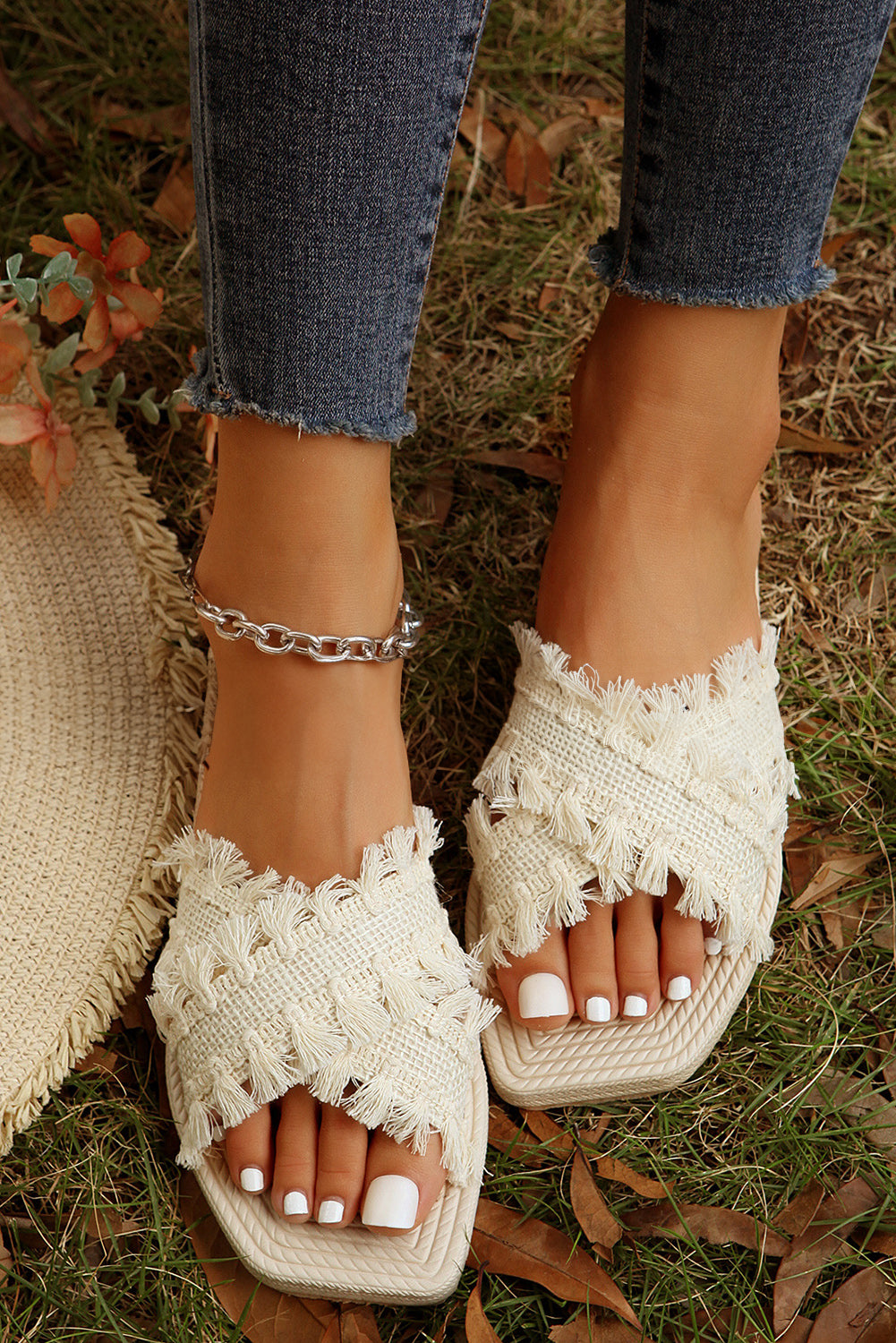 Woven Crossed Flat Slippers