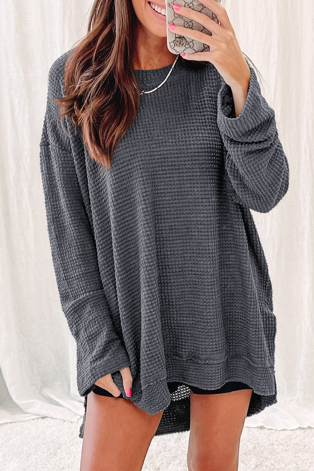 Waffle Knit Oversized Top