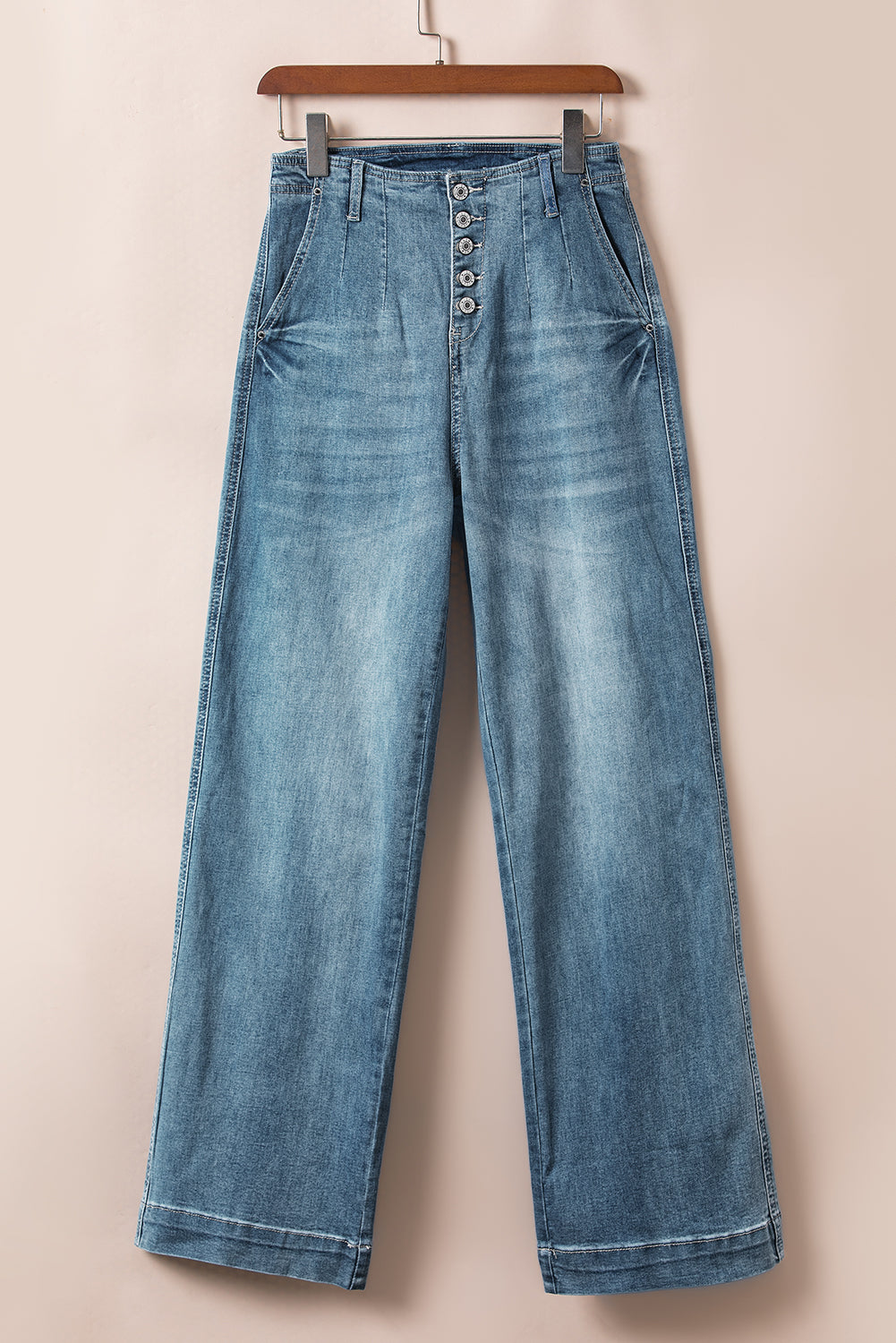 Multi Button Straight Loose Leg Jeans