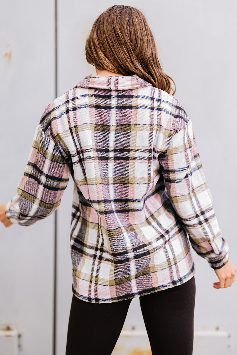 Geometric Plaid Pocketed Shacket