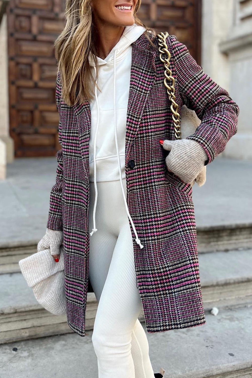 Plaid One Button Midi Coat