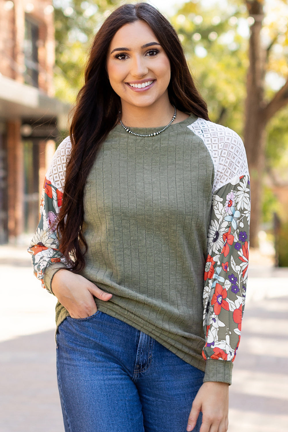 Floral Ribbed Blouse