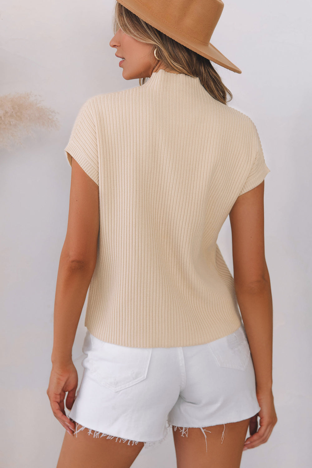 Oatmeal Ribbed Knit Short Sweater