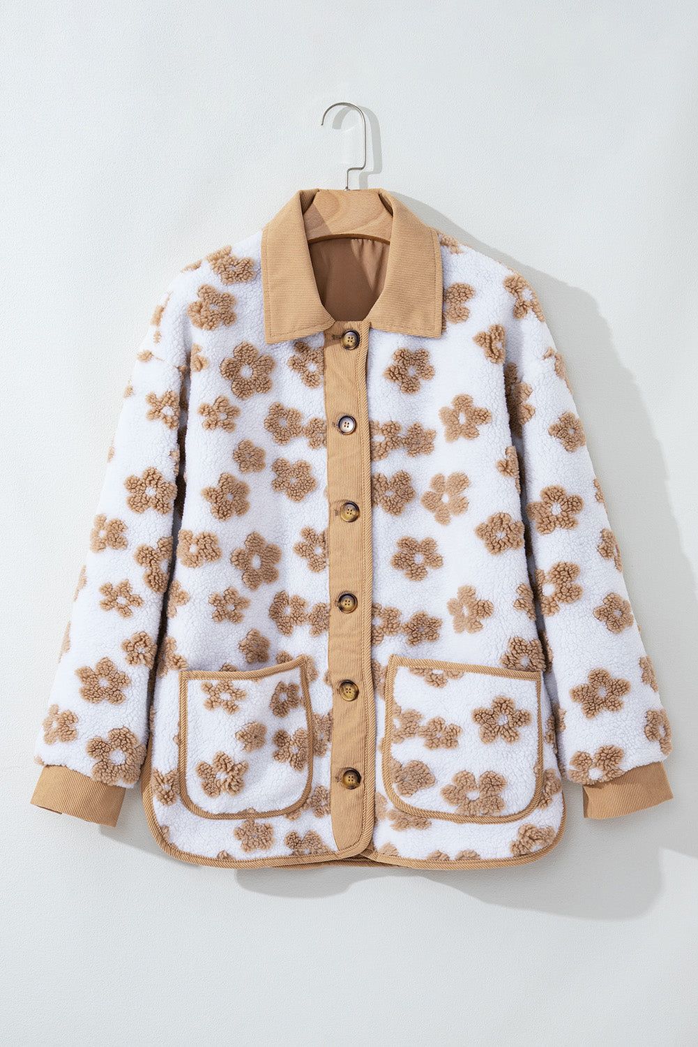 Flower Pattern Button Up Fleece Jacket