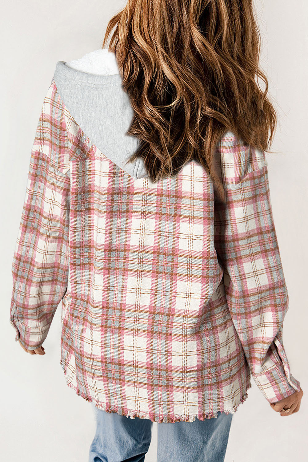 Plaid Flap Pocket Hooded Jacket