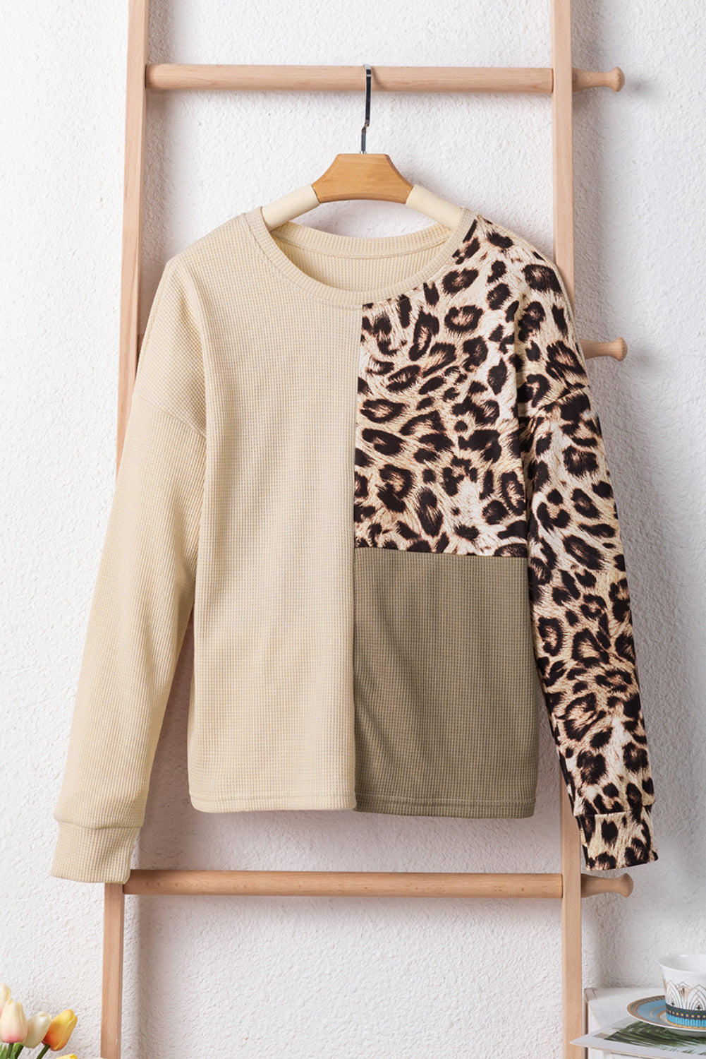 Leopard Colorblock Waffle Knit Top