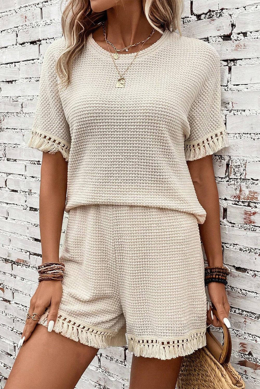 Trim Textured Short Two Piece Set