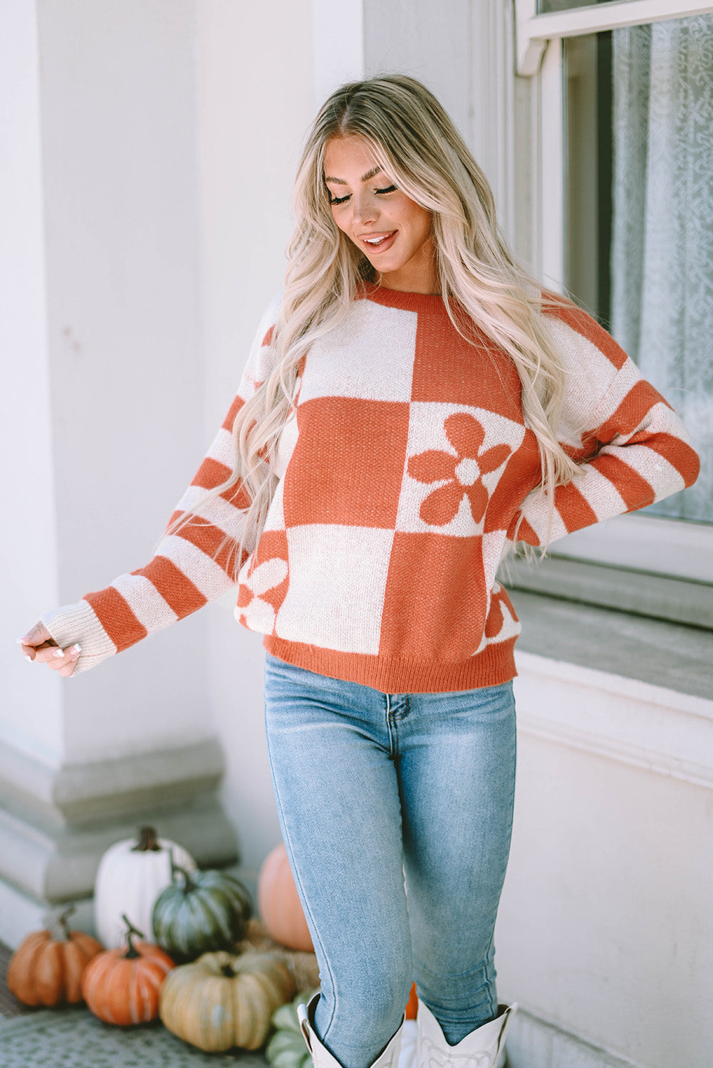 Checkered Floral Sweater