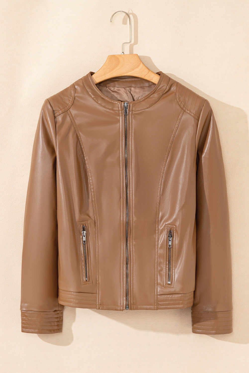 Faux Leather Slim Fit Bomber Jacket