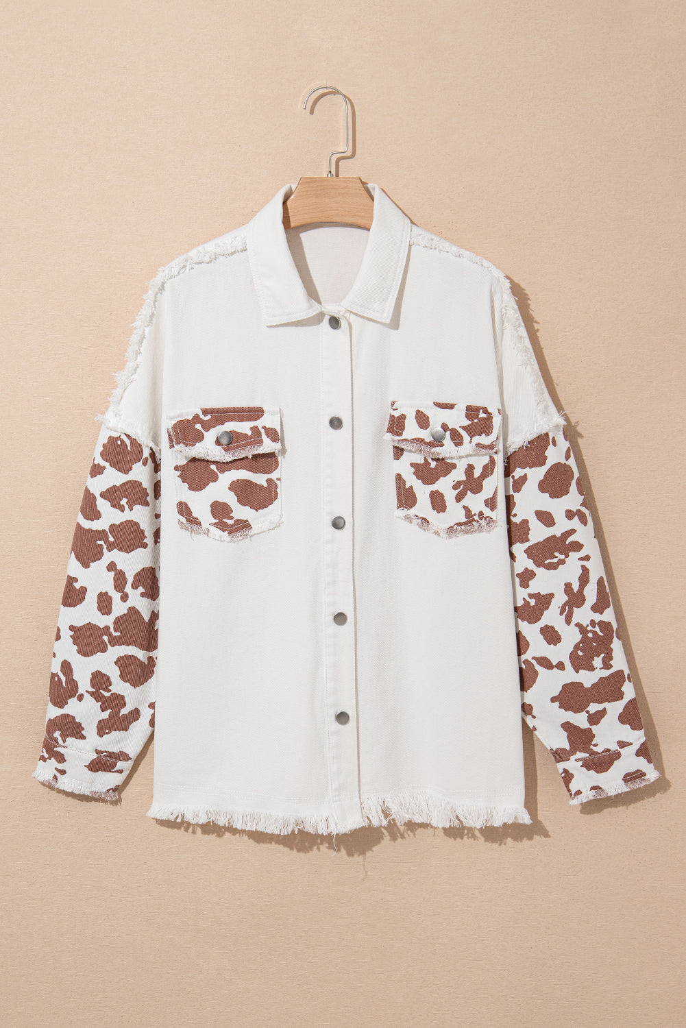 Cow Spot Patchwork Long Denim Jacket