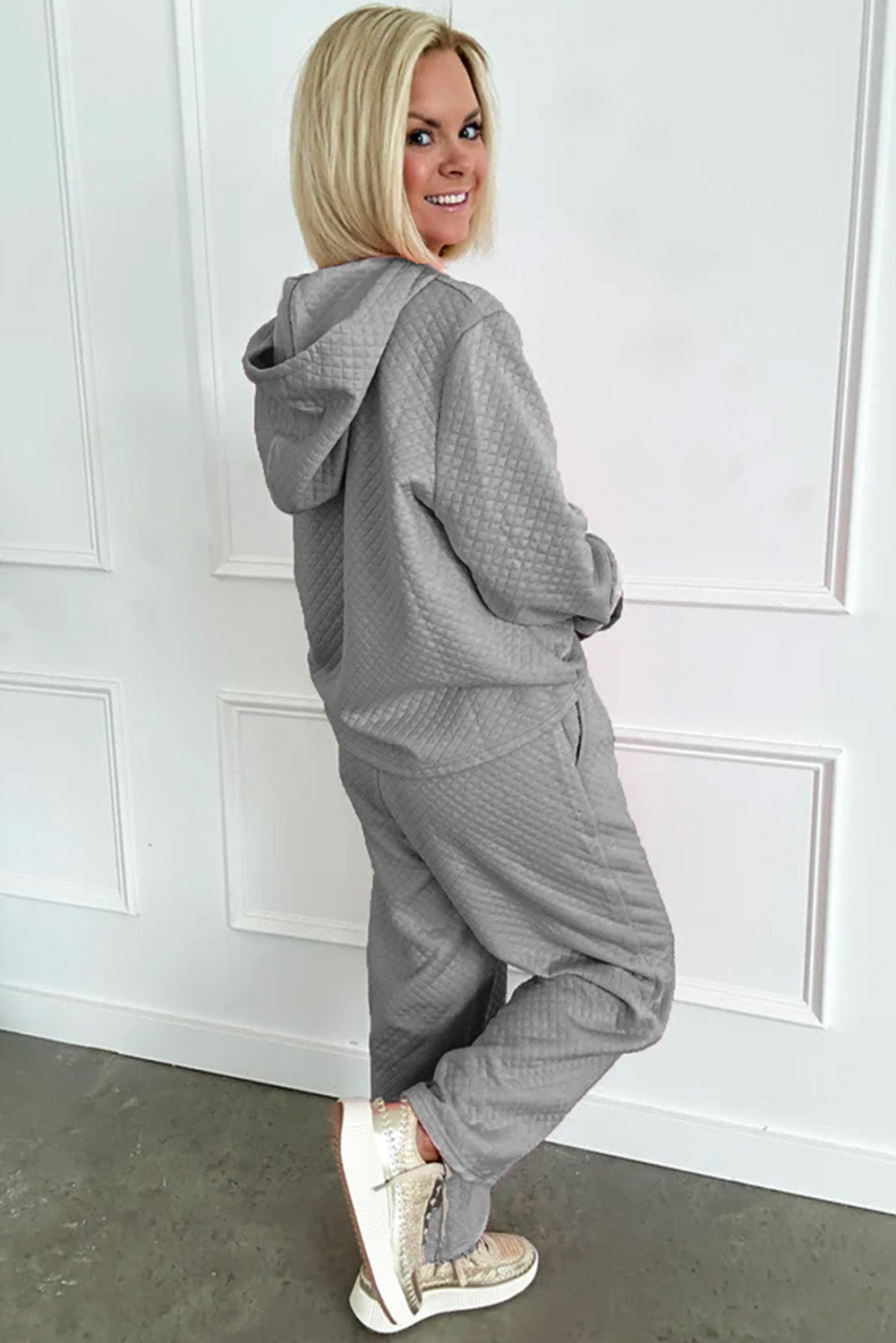 Drawstring Hoodie and Wide Leg Pants Set