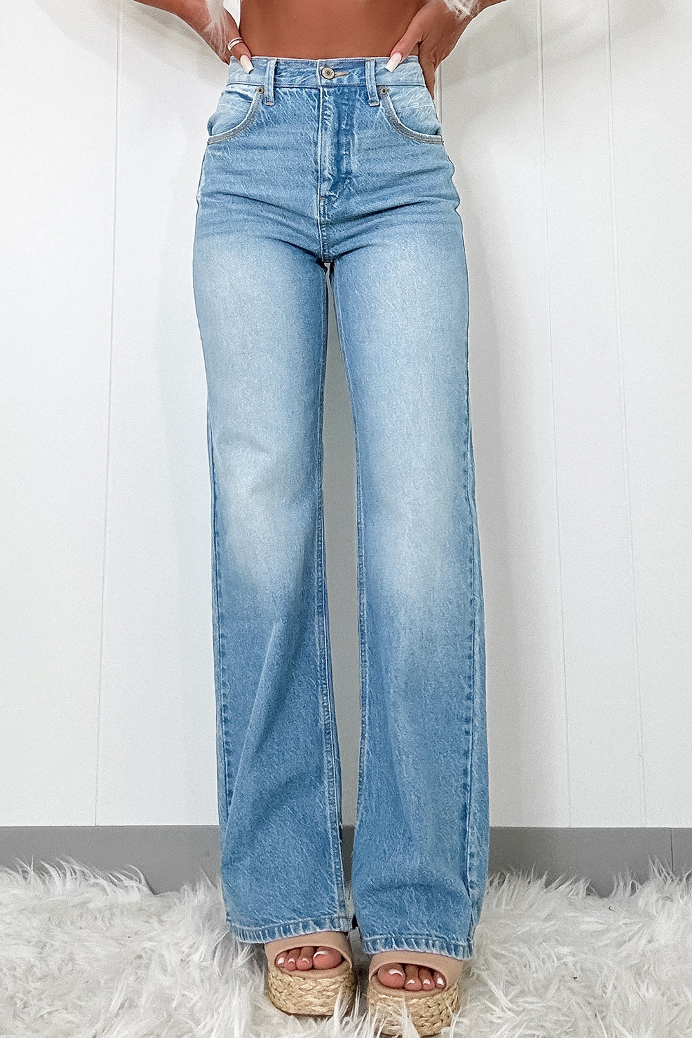 High Rise Slit Leg Straight Jeans