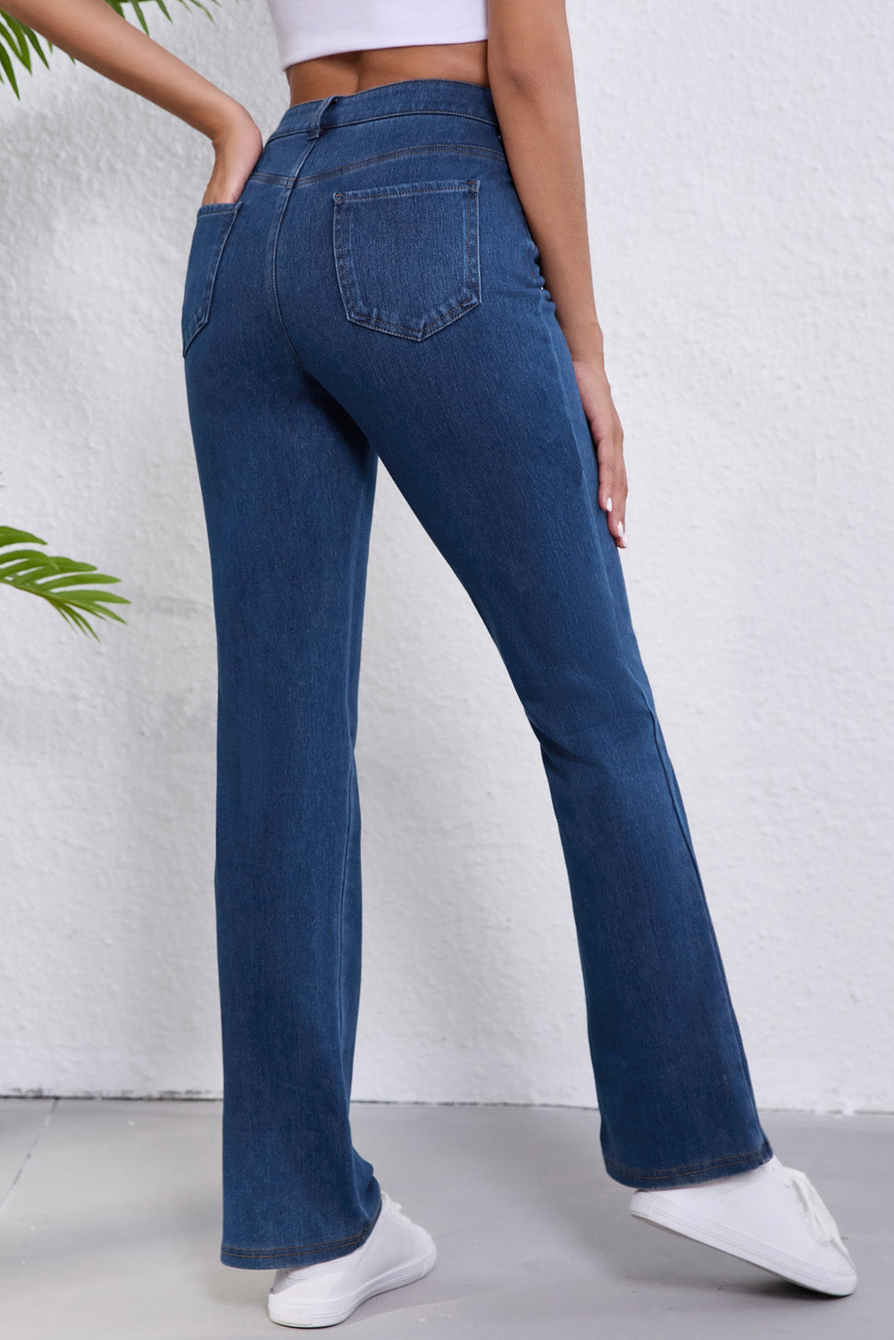 Mid Waist Stretchy Knit Casual Bootcut Jeans