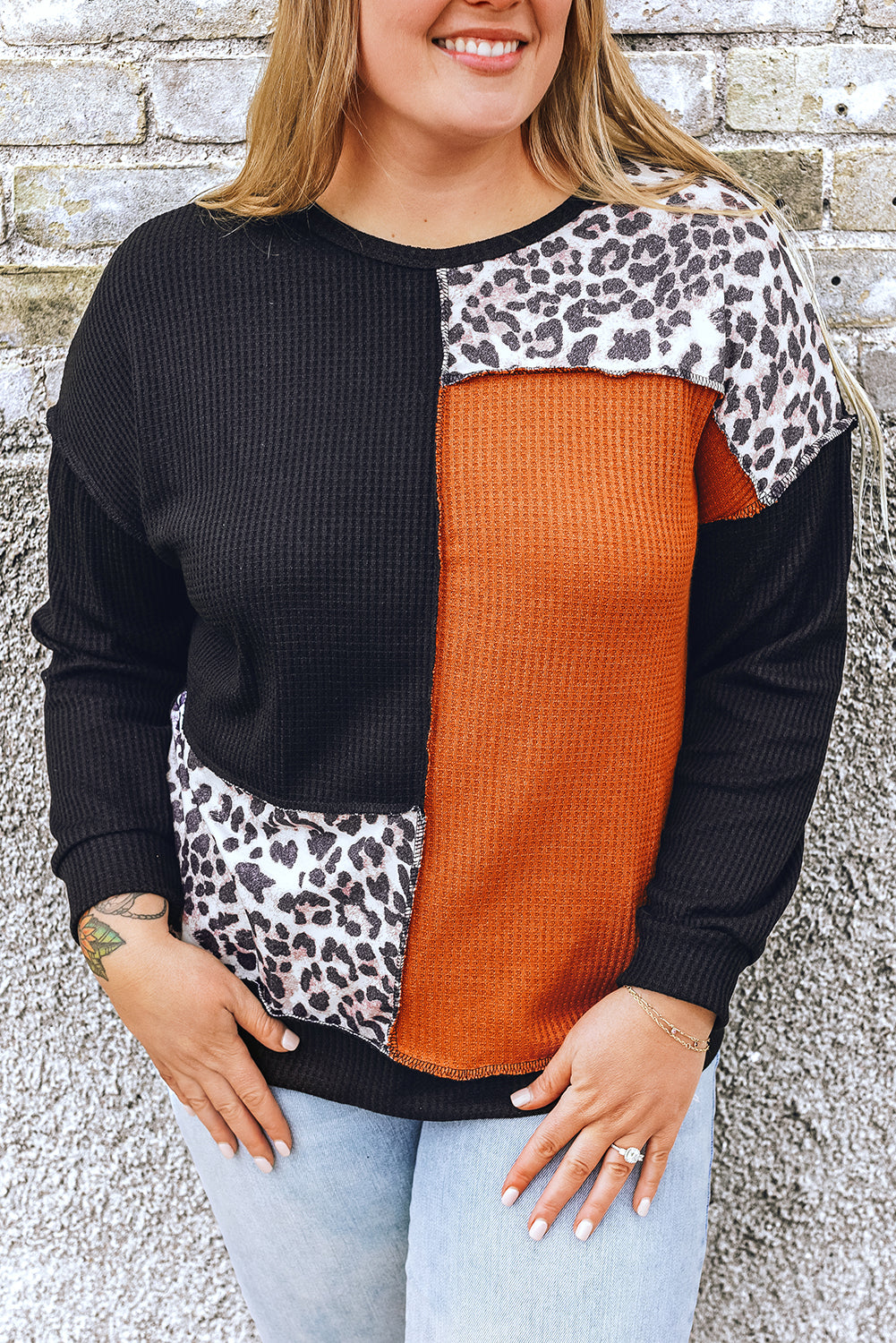 Colorblock Leopard Top