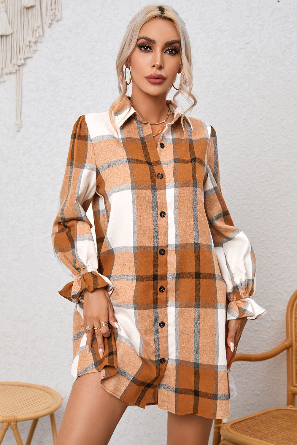 Khaki Plaid Sleeve Shirt