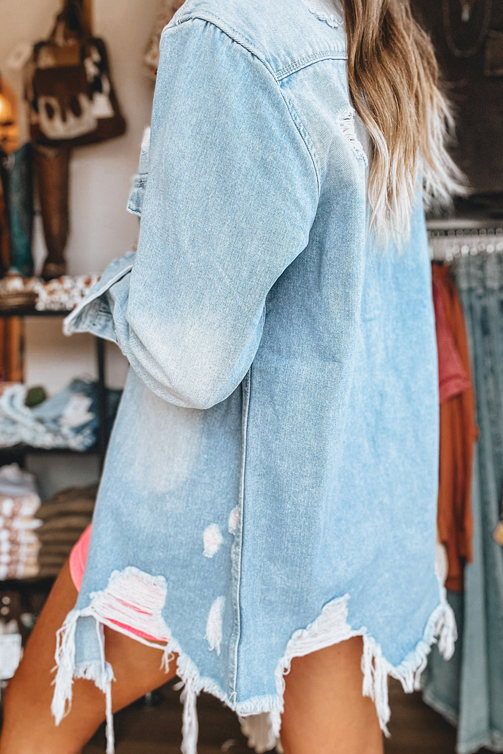 Mineral Wash Frayed Denim Jacket