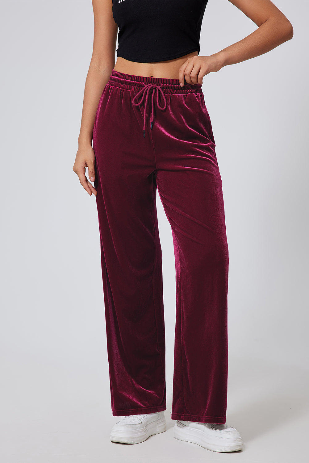 Burgundy Waist Wide Leg Pants