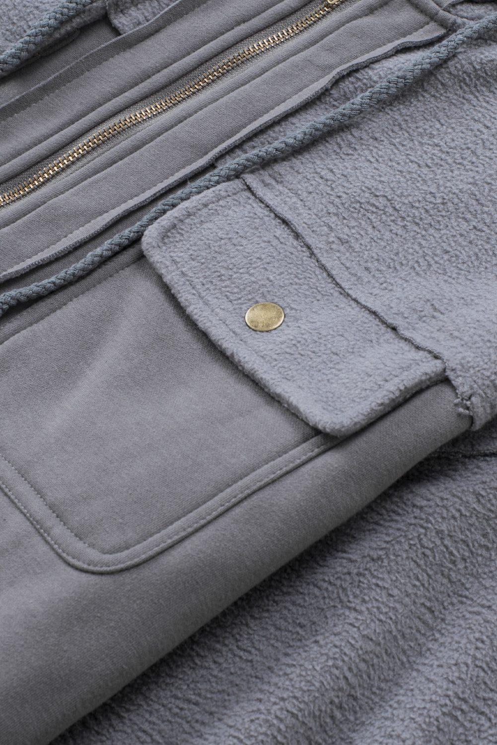 Gray Flap Pocket Hood Zip Up Jacket