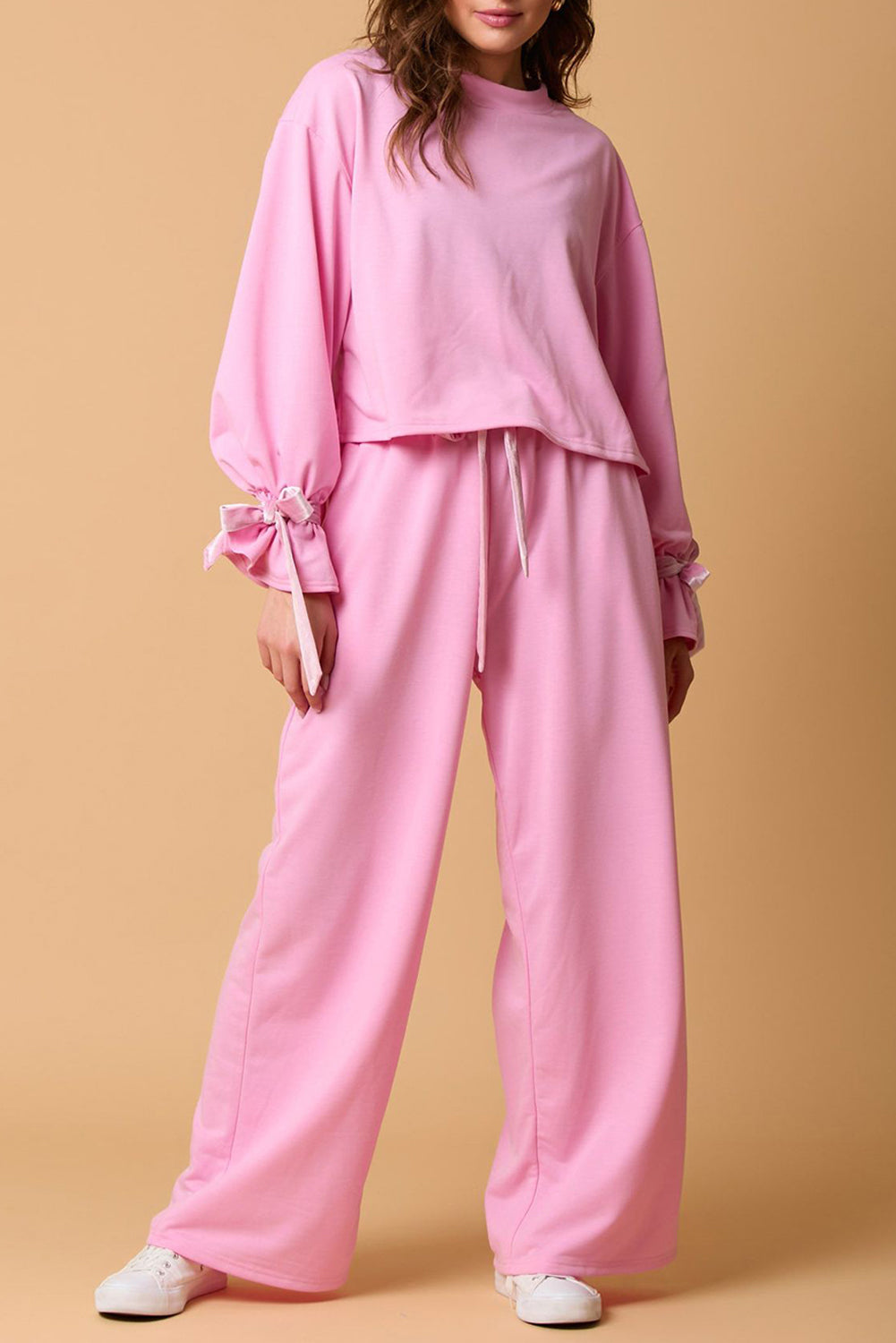 Drawstring Long Sleeve Top and Pants Set