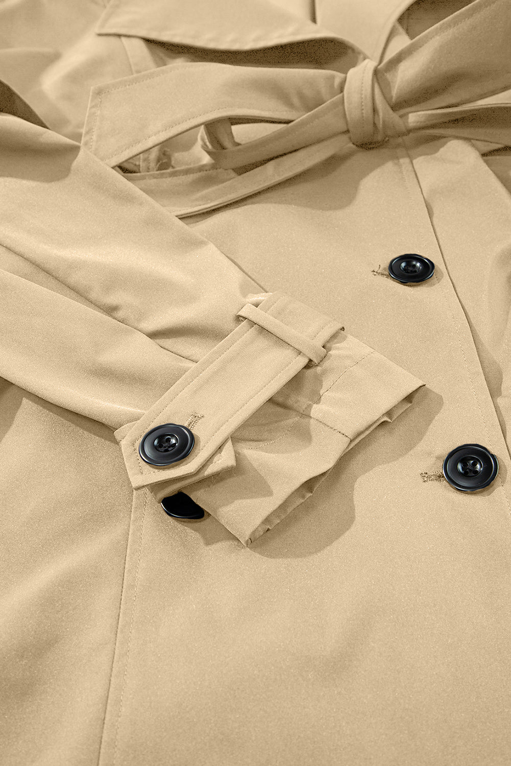 Khaki Collar Waist Tie Coat