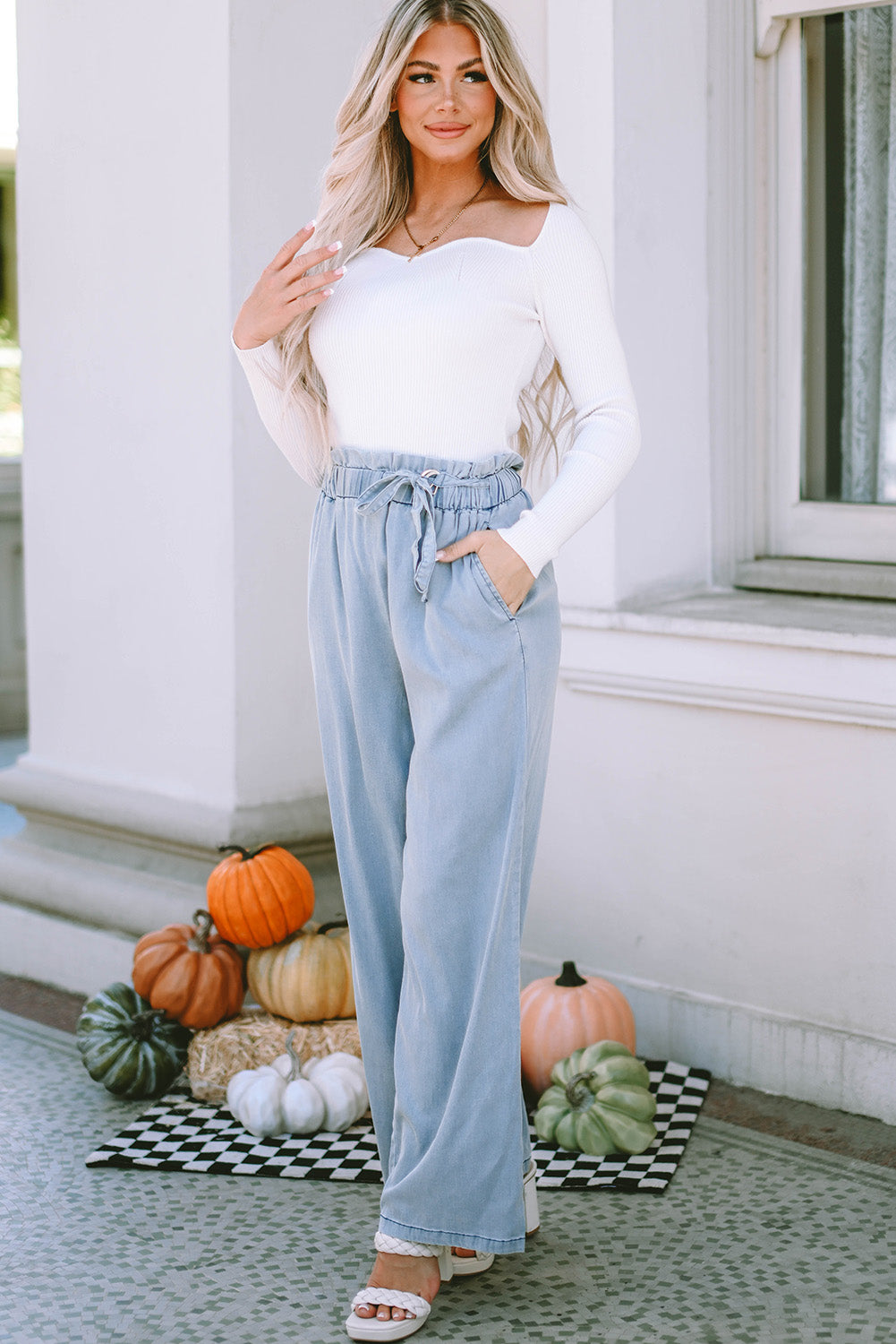 Sky Blue High Waist Wide Leg Jeans