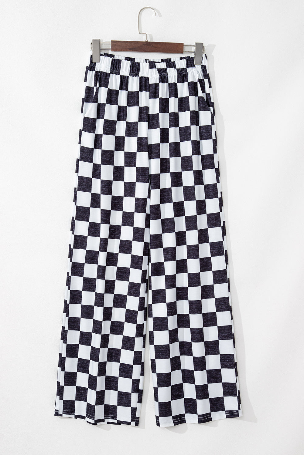 Black 2-Tone Checked High Waist Wide Leg Pants