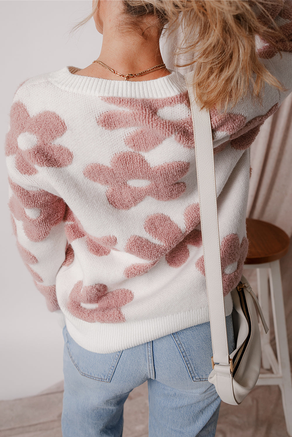 Flower Drop Shoulder Loose Sweater