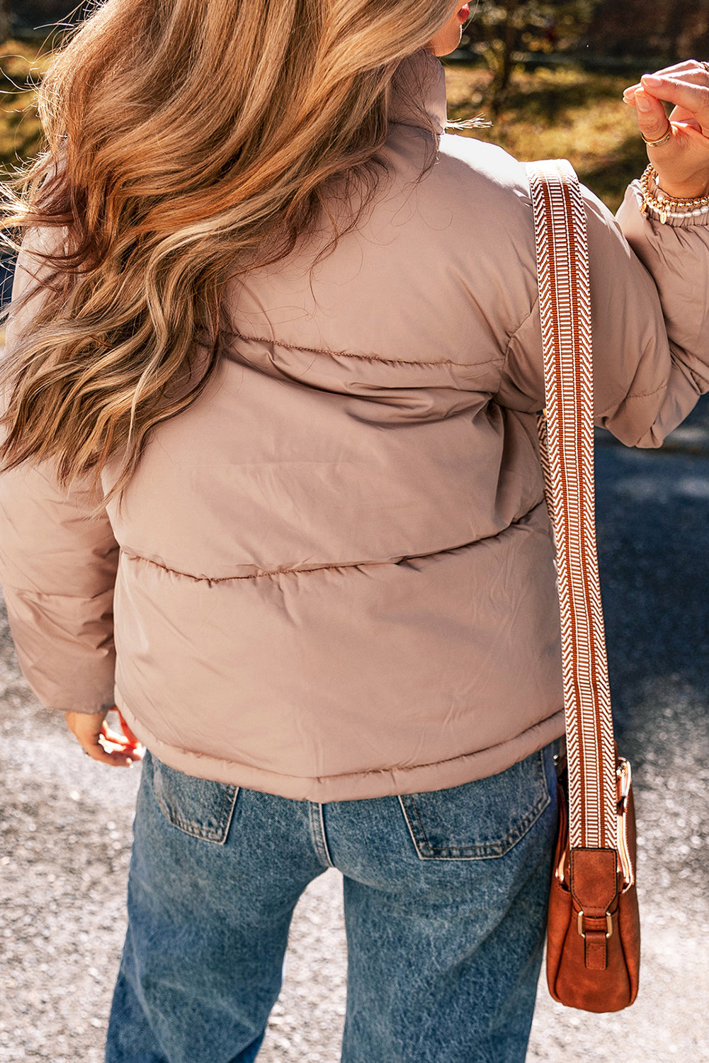 Apricot Full Zipper Puffer Jacket