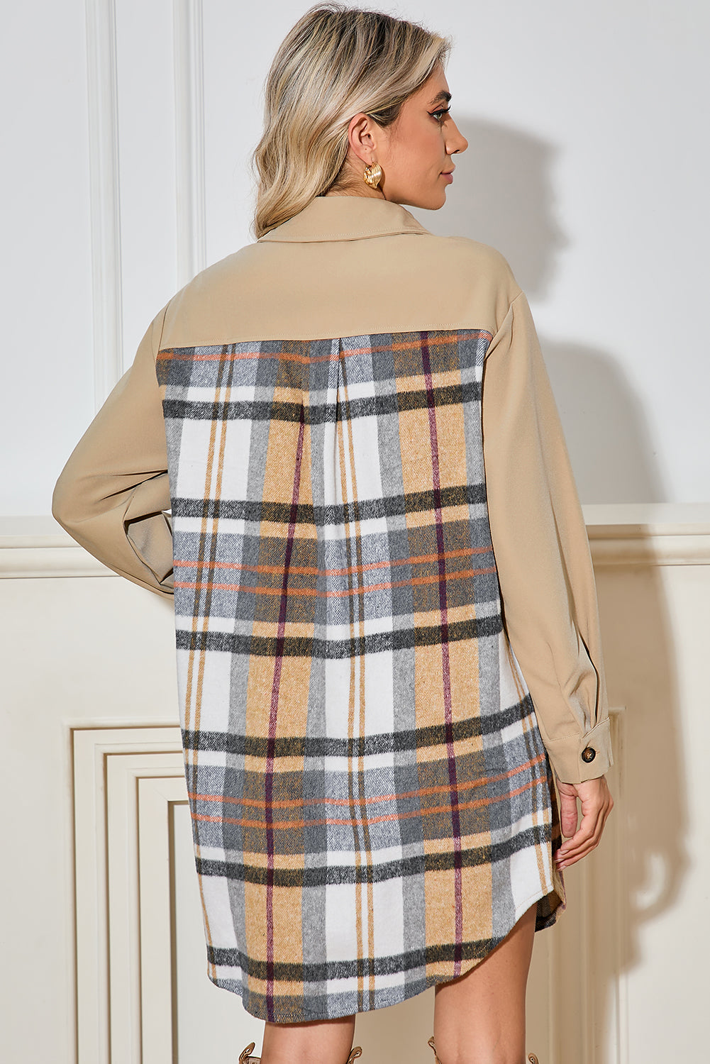 Khaki Plaid Long Sleeve Jacket