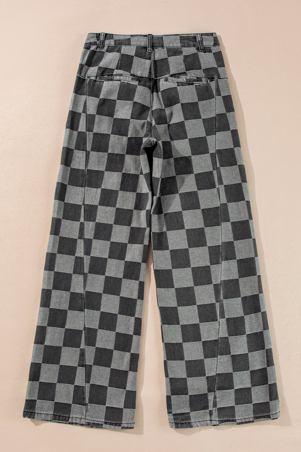 Checkered Denim Wide Leg Jeans