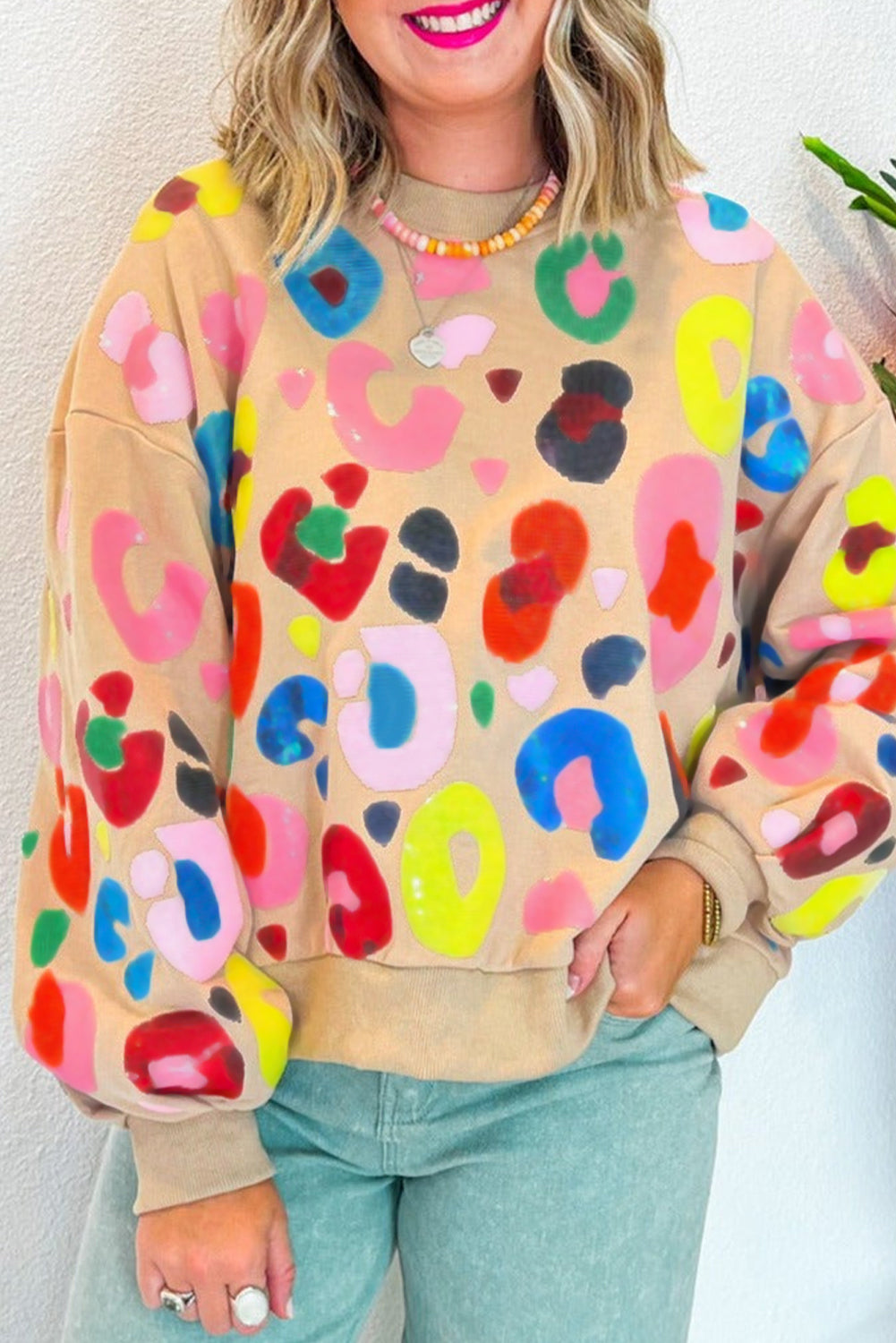 Multicolor Leopard Printed Pullover Sweatshirt