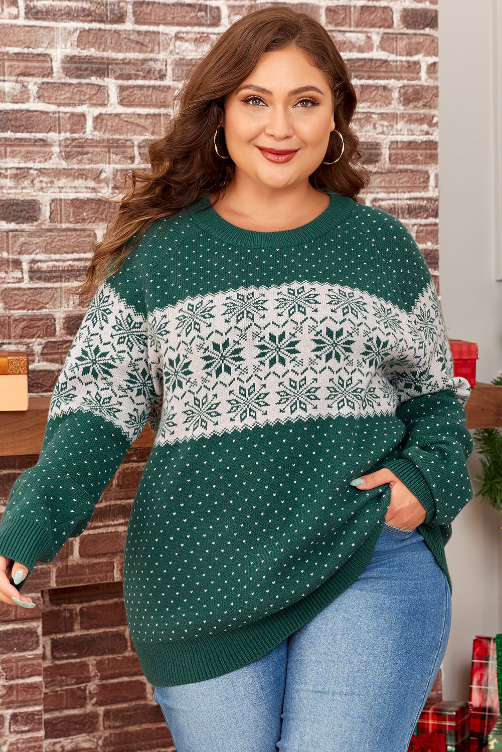 Christmas Snowflake Pattern Drop Shoulder Sweater