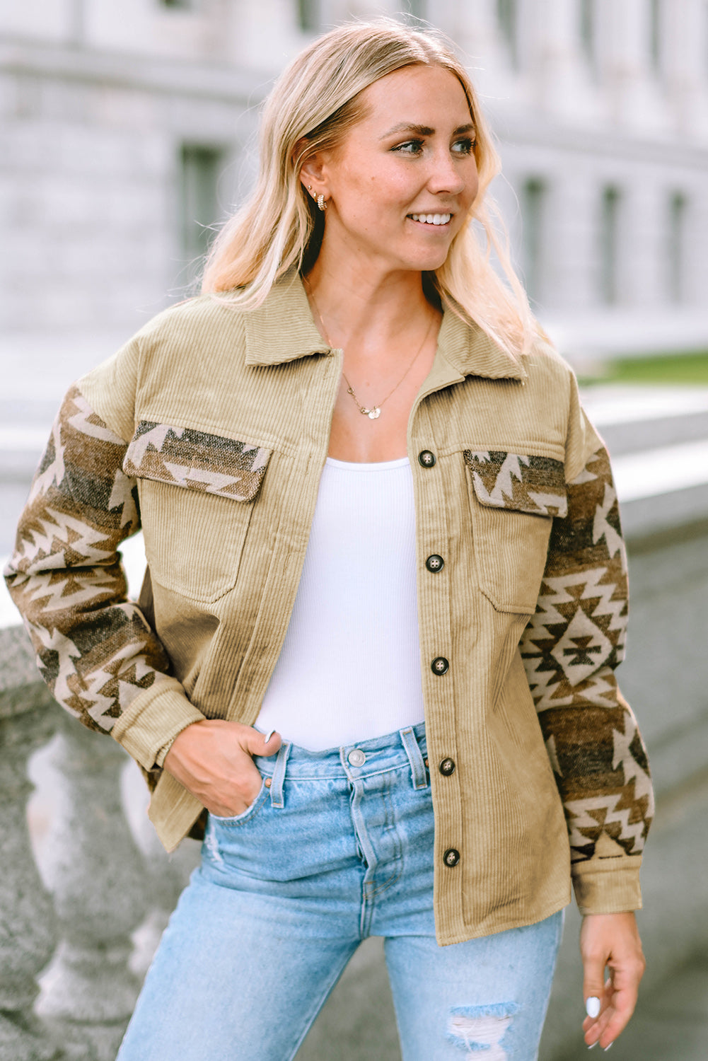 Khaki Aztec Edge Corduroy Jacket