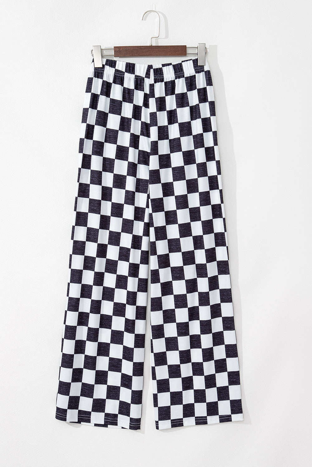 Black 2-Tone Checked High Waist Wide Leg Pants