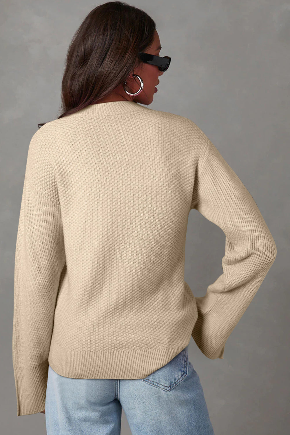 Textured Knit Drop Shoulder Loose Sweater