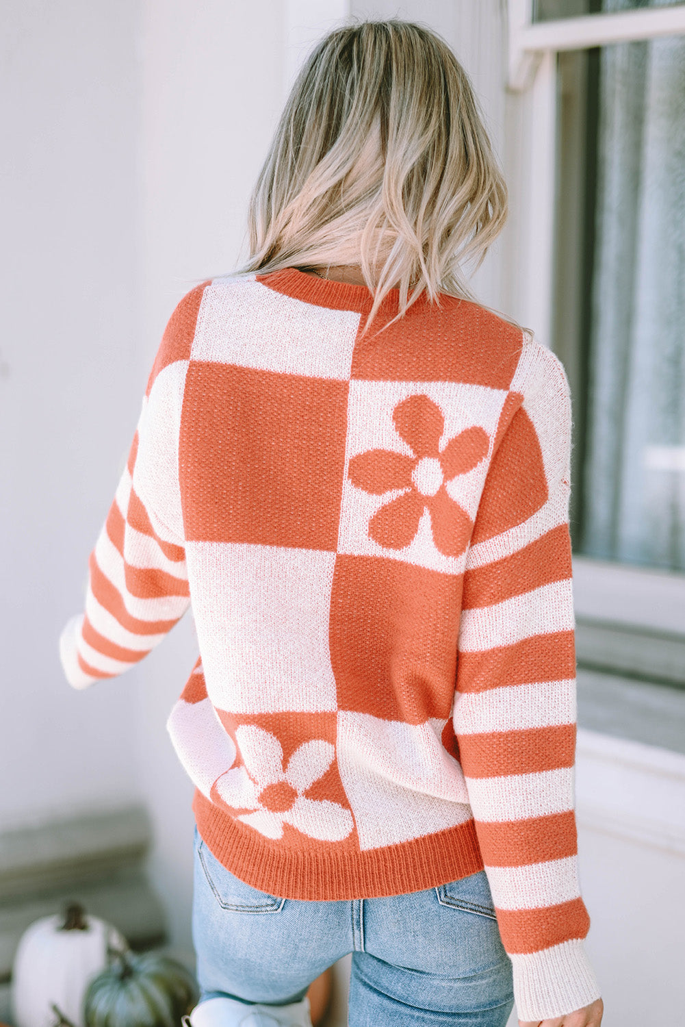 Checkered Floral Sweater