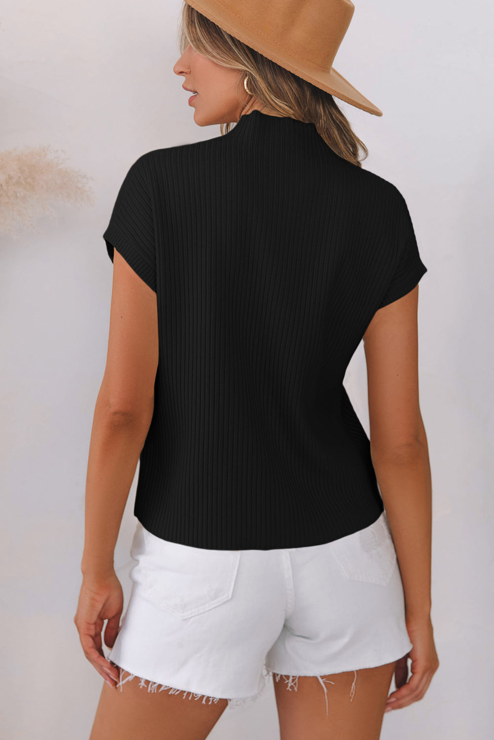 Black Ribbed Knit Short Sweater