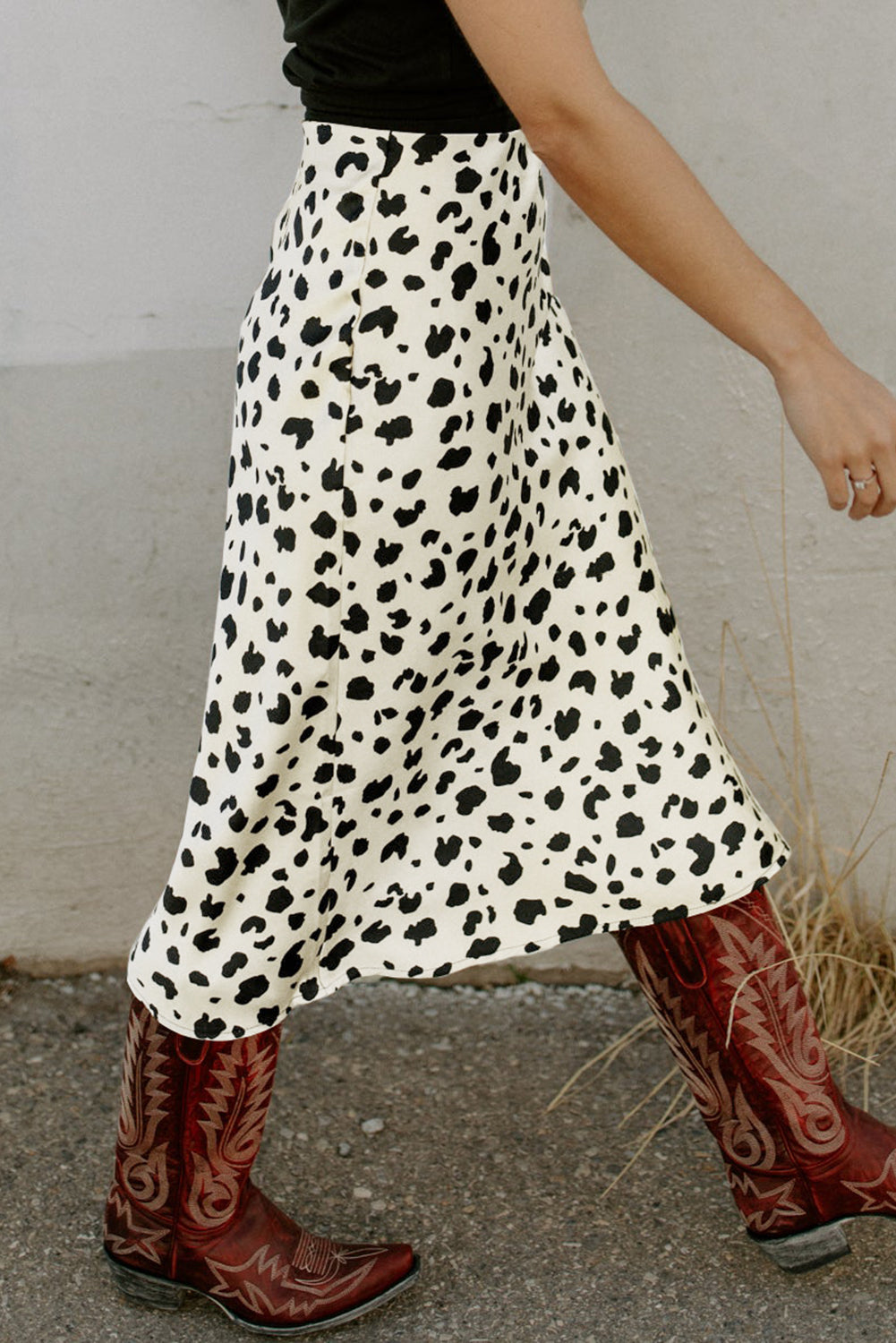 Leopard Spots Printed Split Skirt