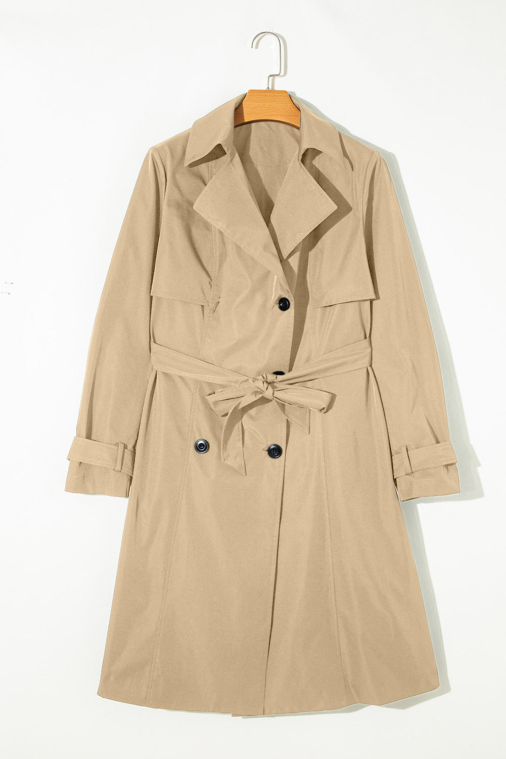 Khaki Collar Waist Tie Coat