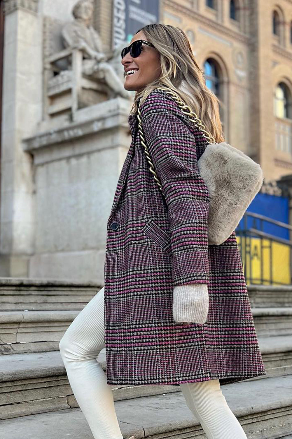 Plaid One Button Midi Coat