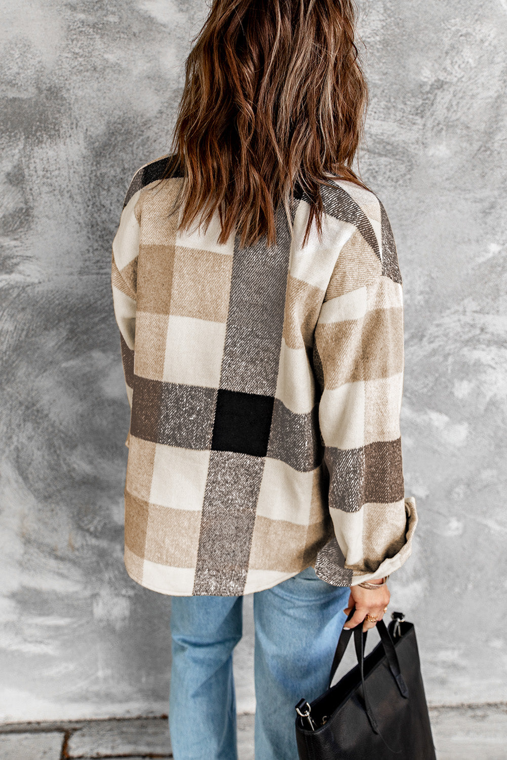 Khaki Plaid Buttoned Long Sleeve Jacket