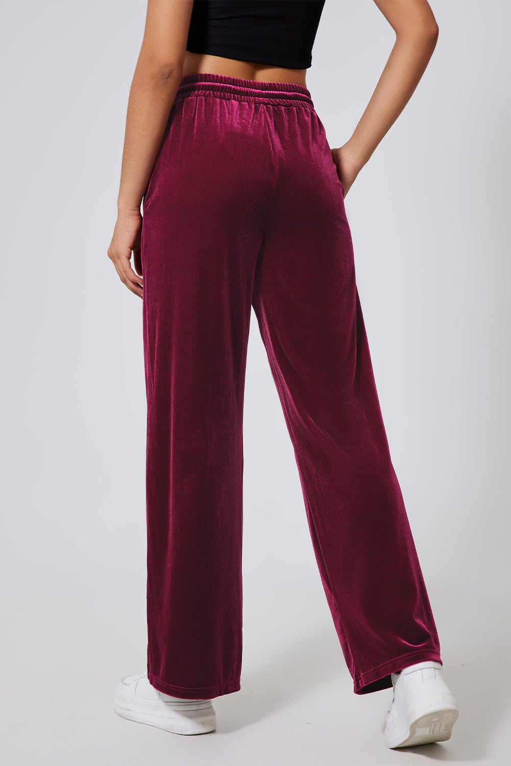 Burgundy Waist Wide Leg Pants