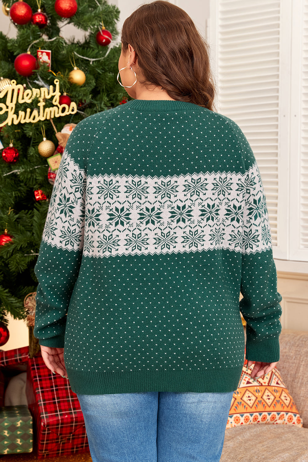 Christmas Snowflake Pattern Drop Shoulder Sweater