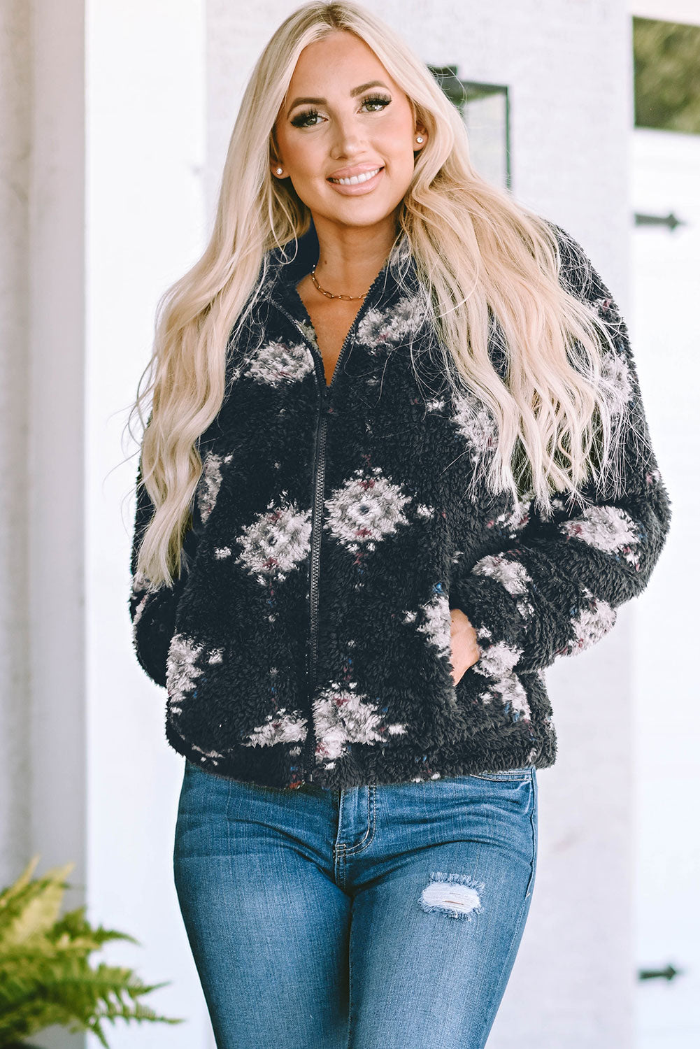 Black Aztec Sherpa Jacket