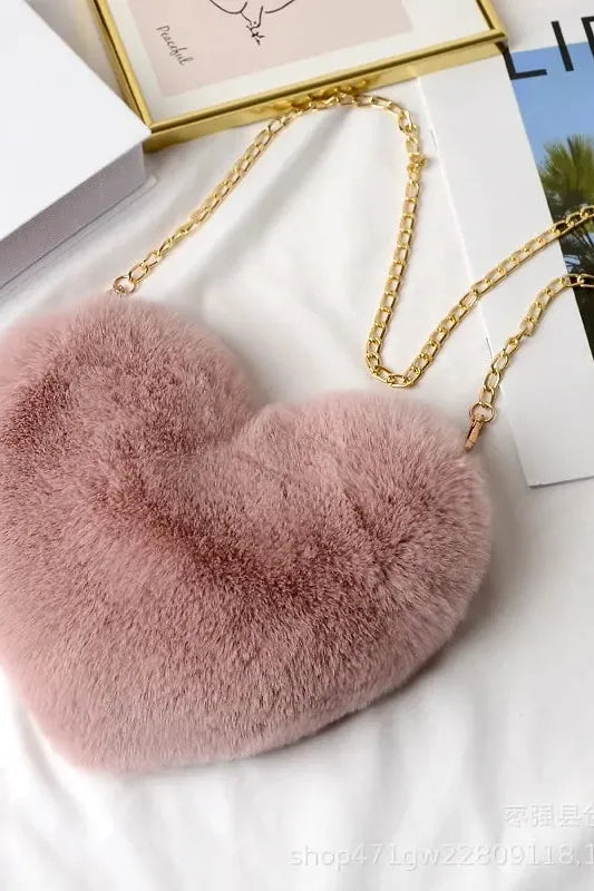 Heart Shaped Faux Fur Crossbody Wallet